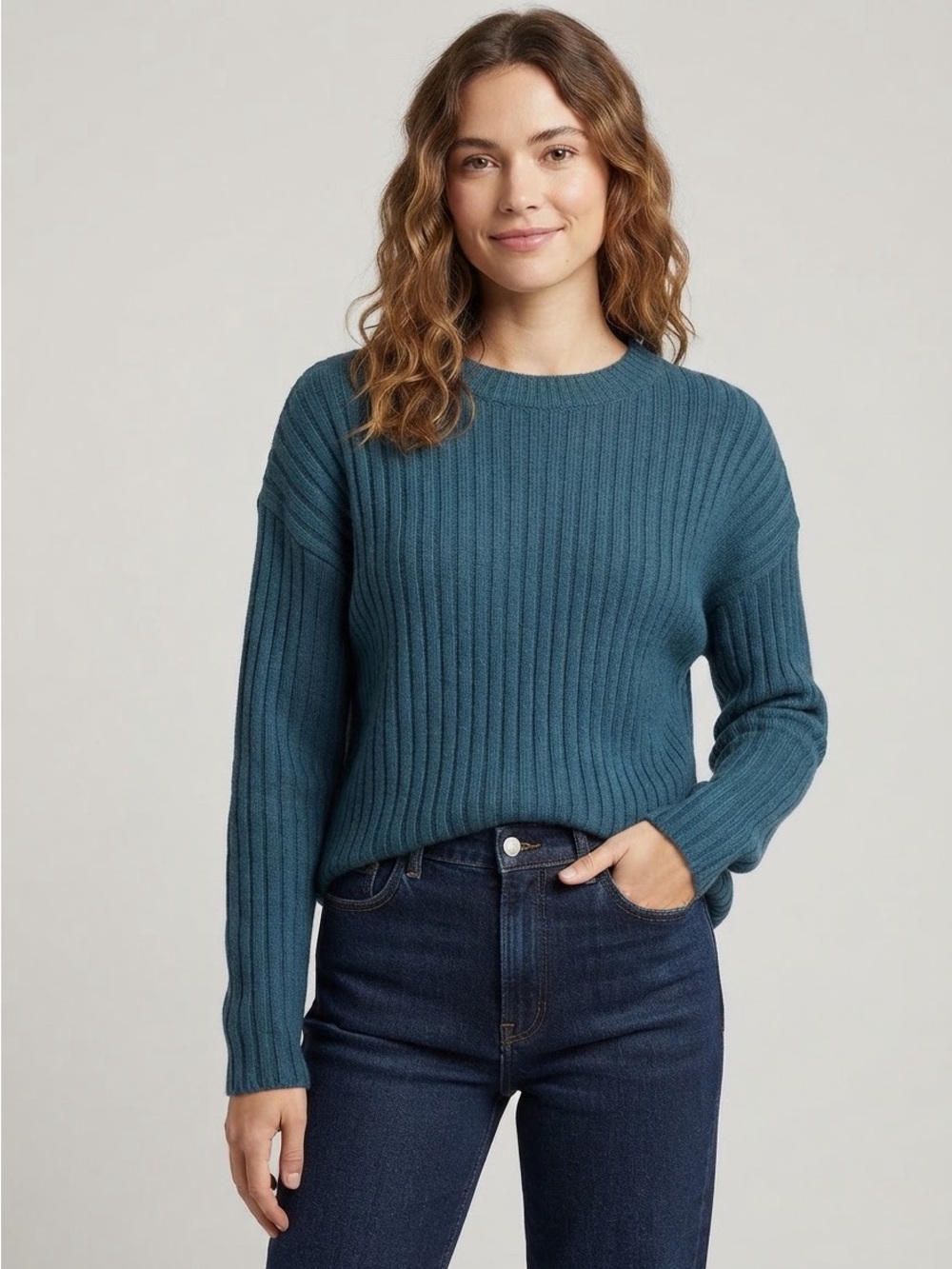 Jessica Simpson Teal Ribbed Crewneck Sweater